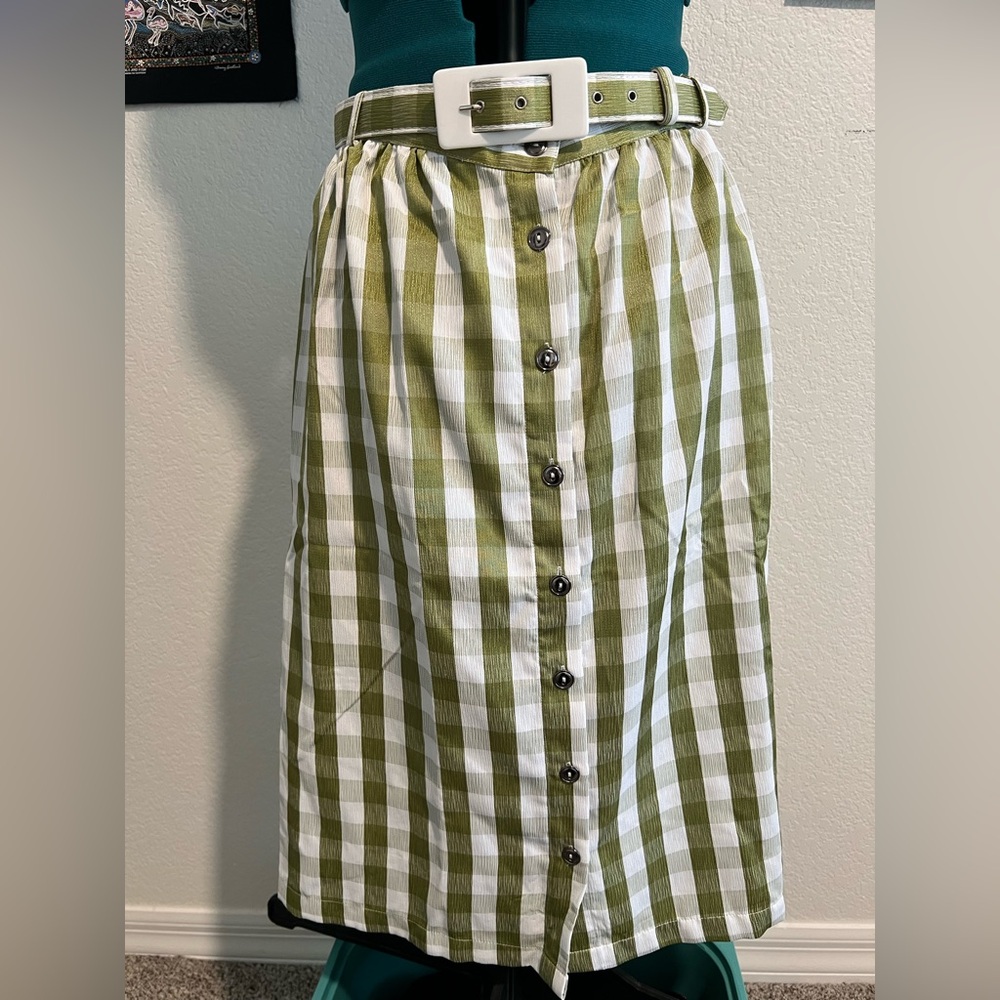 Modcloth Olive and White Plaid A-Line Skirt